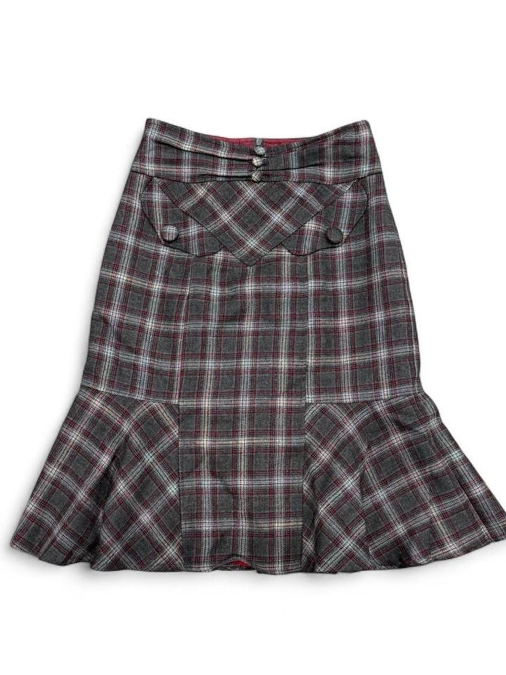Nanette Lepore Gray and Burgundy Plaid A-Line Skirt